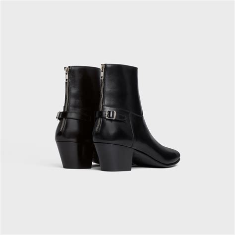 CELINE JACNO BACK BUCKLE ZIPPED BOOT in Shiny calfskin 